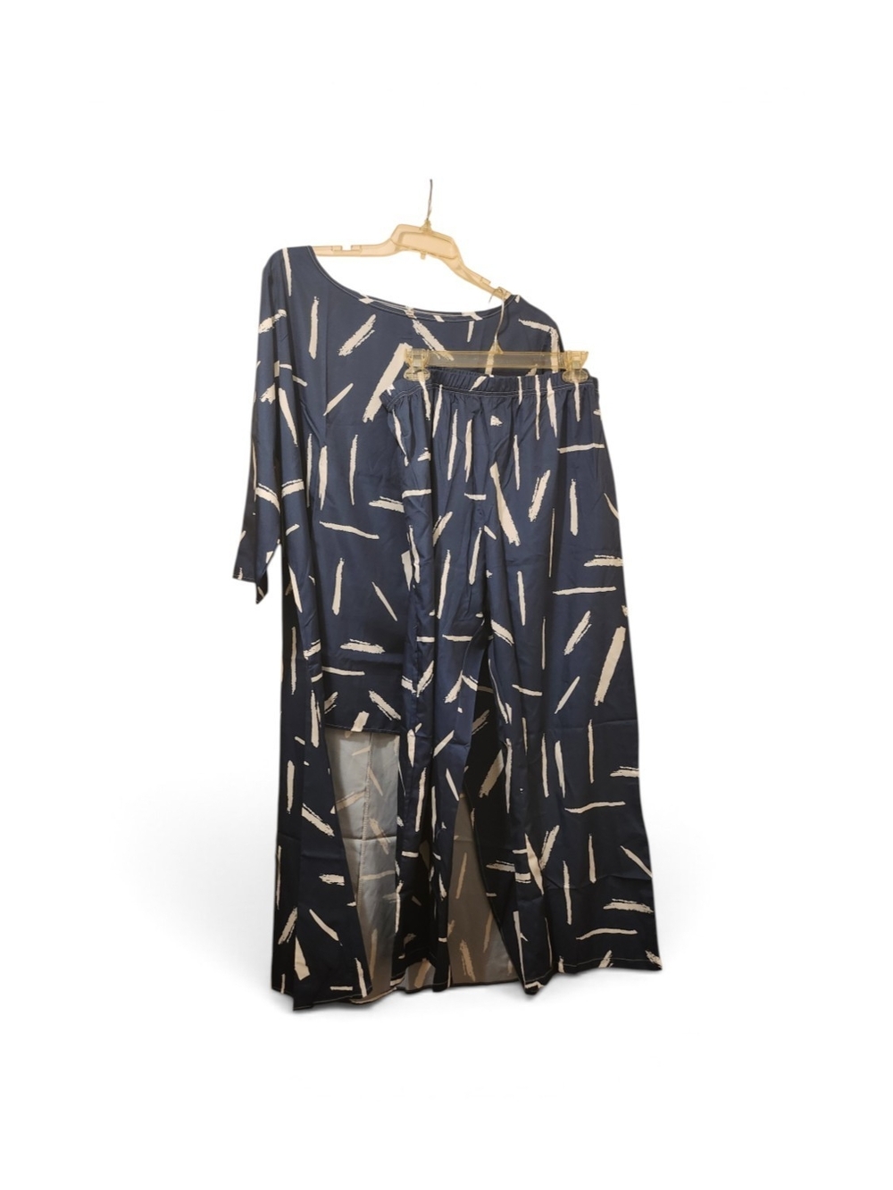 Navy Blue Printed Two-Piece Dress Set